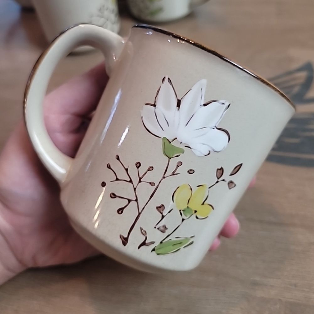 Vintage Stoneware Floral Coffee Mugs Set of 6 Korea Casualstone Cottagecore MCM